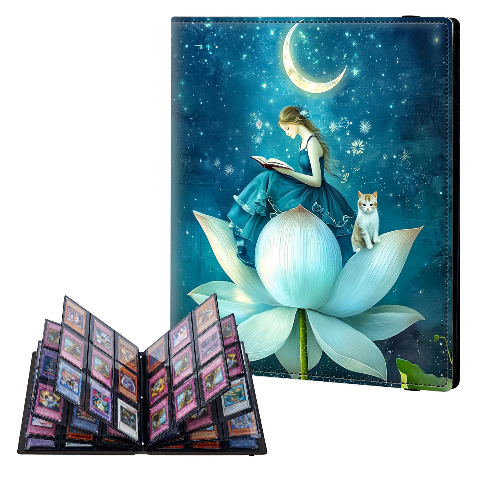 ETLKJVBL 9 Pocket Trading Card Binder, Card Collection Binder for TCG, MTG, Sports Cards, Baseball, Girl Flower Trading Card Book Holder for Collectors, Top Loader Binder