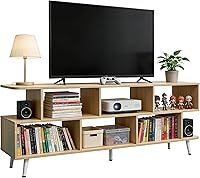 Lightdot Mid-Century Modern 65 Inch TV Stand for up to 75" TVs, Walnut Entertainment Center with Open Shelves, Sturdy Media Console