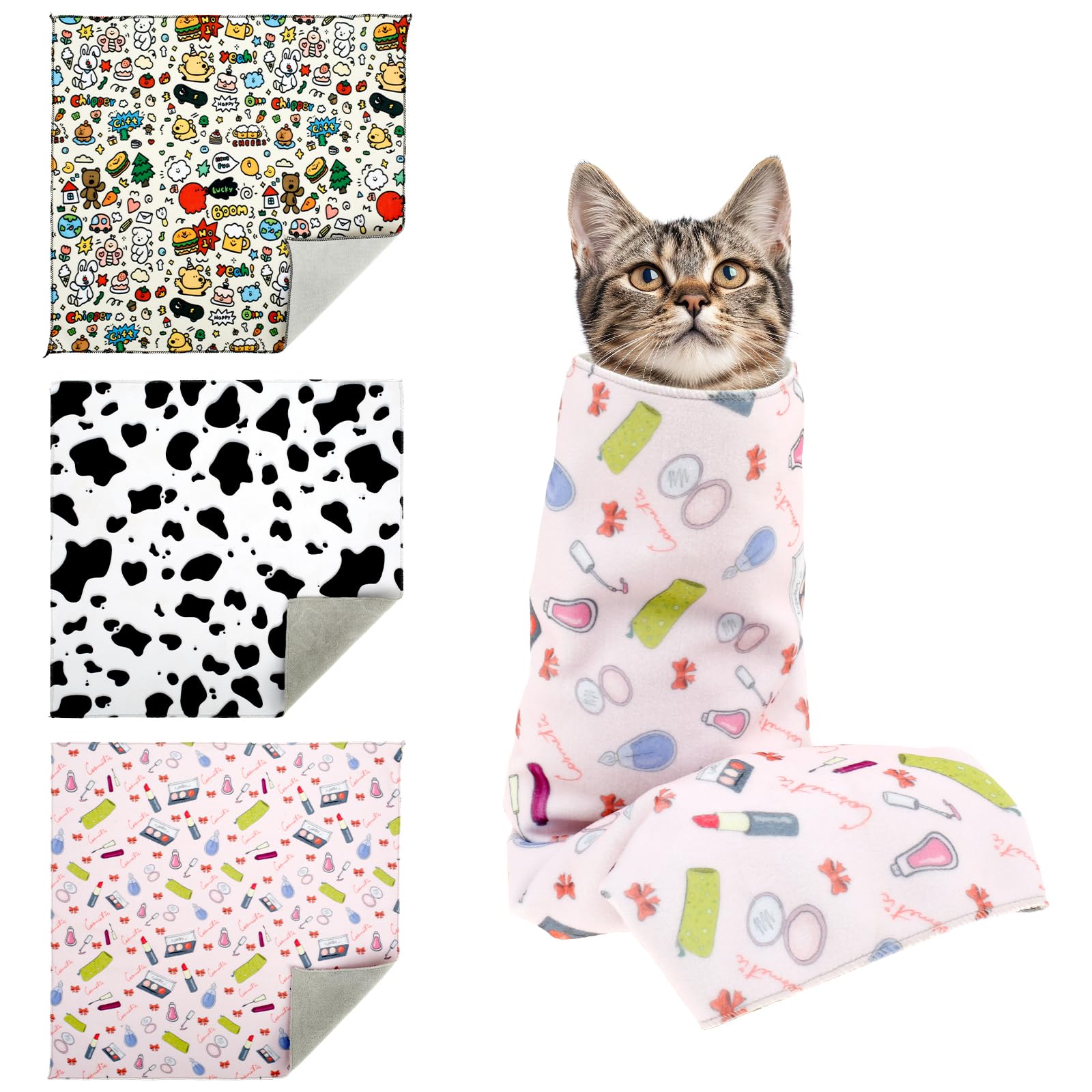 Hnvdkln 3 PCS Replaceable Cat Grooming Wrap Self Adherent Cloth Cat Wrap Scratch Resistant Cat Restraint Wrap Multifunctional Pet Tool for Nail Clipping Ear Cleaning Teeth Brushing