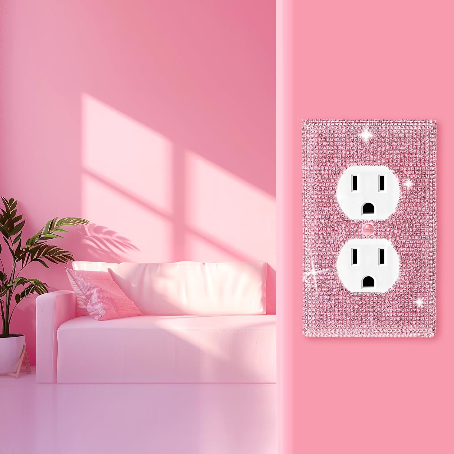 ElevateTech Glitter Light Switch Covers, 2 Pcs Shiny Pink Rhinestones Outlet Covers Wall Plate Bling Crystal 2 Duplex Light Plate Switch Decorative Wall Plate Cover Gift for Room Decor (Pink)
