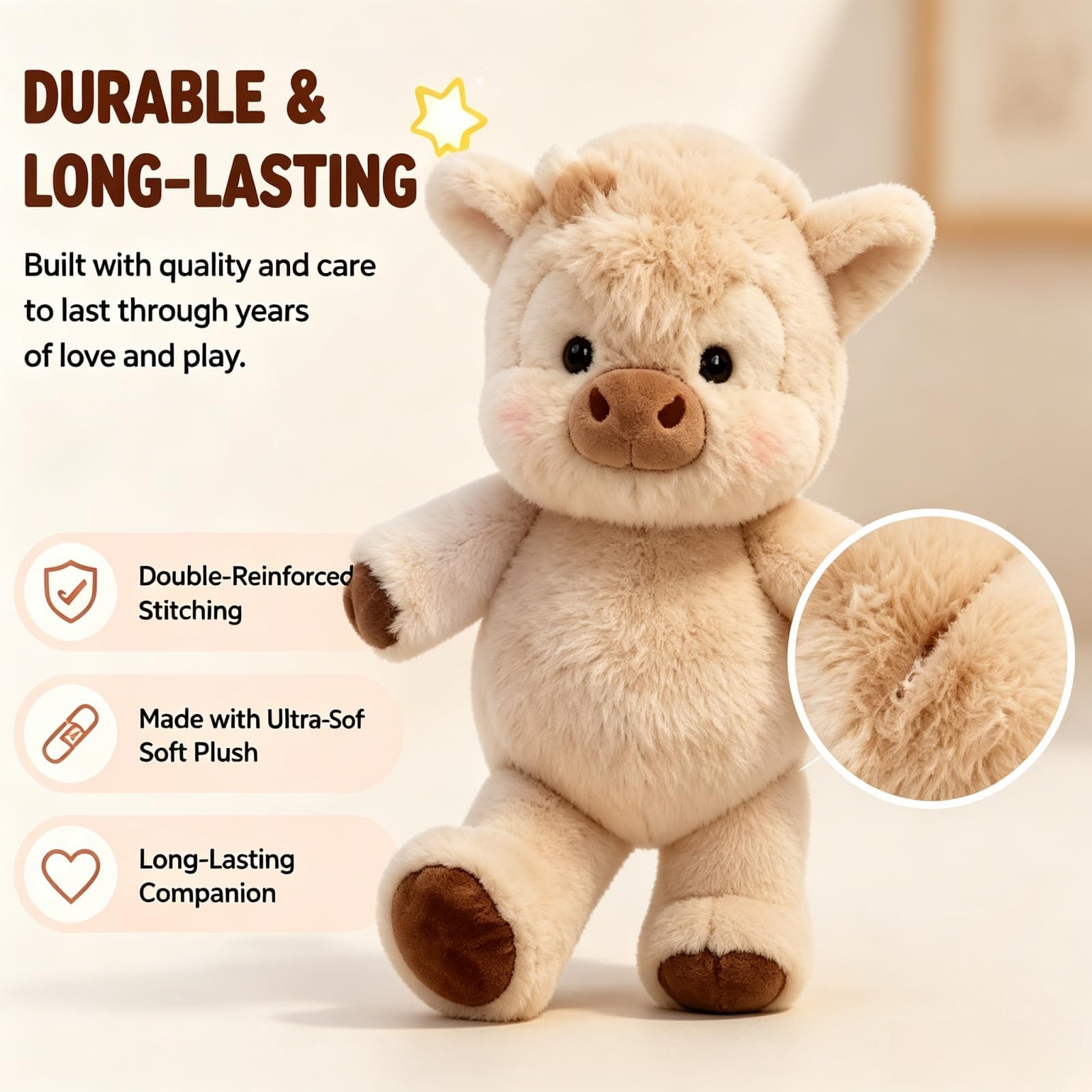Peluche Vache Qui Court 45 cm, Highland Cow Kuscheltier,Adorable Animal Peluche Vache Qui Court À Fourrure,Laufendes Kuscheltier,Running Cow Plush,Peluche Vache Highland,pour Enfants et Adultes,Doudou