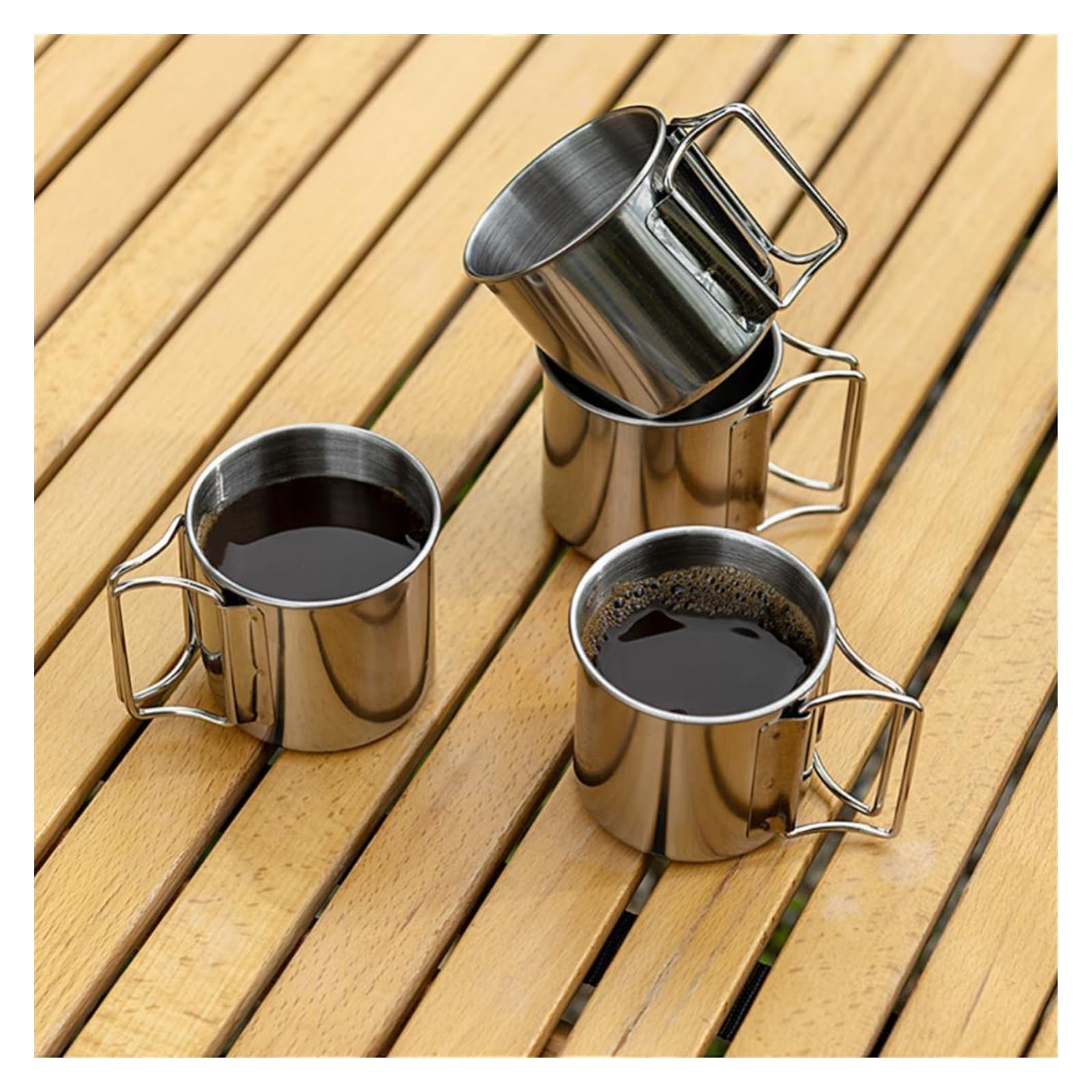 GLigeT Teetasse 250/350/500 ml Camping Tasse 304 Edelstahl Reise Picknick Becher Trinkwasser Becher Tragbare Outdoor Wandern Zubehör Espressotassen (Color : 4Pcs 250ML)