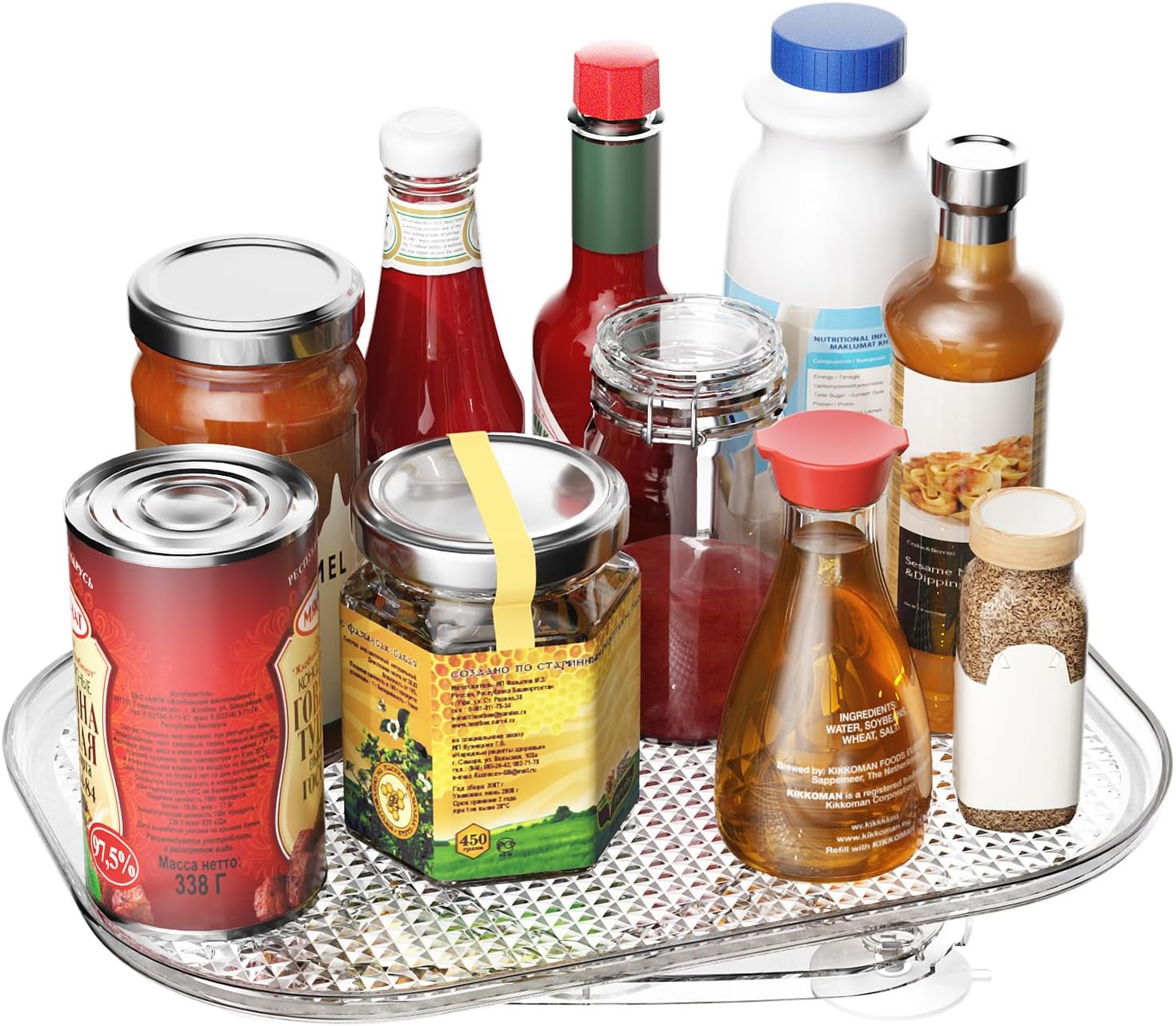 Optish Lazy Susan Organizer for Refrigerator, 14.17" X 10.24" Fridge Organizers and Storage, Lazy Susan Turntable for Cabinet, Non-Skid Fridge Organizers for Pantry, Table Top
