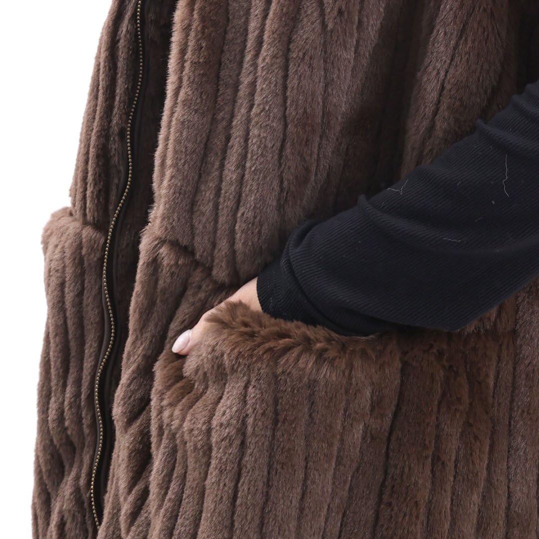 Amazhiyu Gilet invernale da donna in pelliccia sintetica senza maniche colletto alla coreana tasche cappotto con zip, Marrone, Small