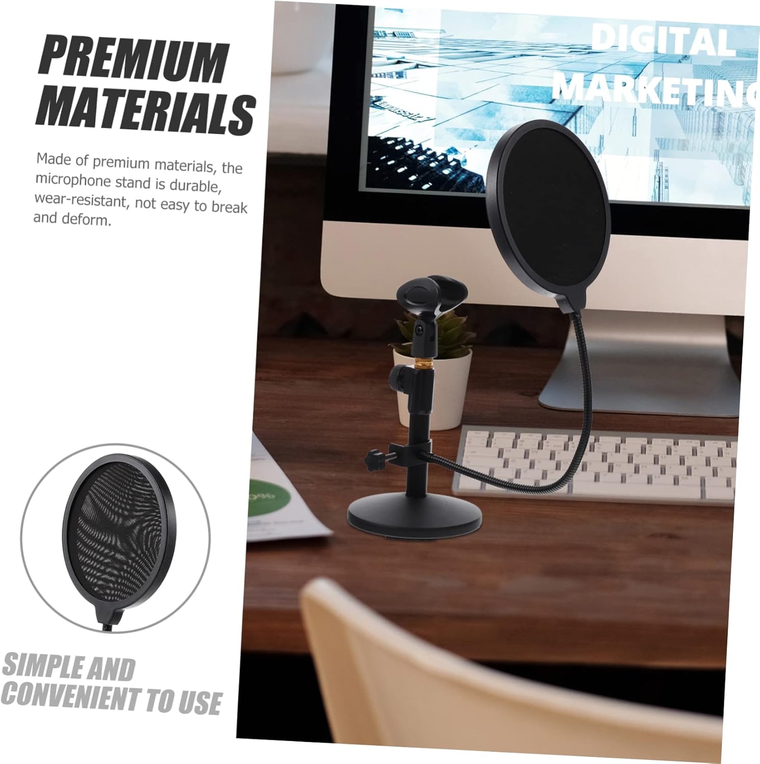 Yardwe Microphone Mic Stand Pop Filter Tabletop Mic Stand Thickened Base Wireless Mount for Home Recording