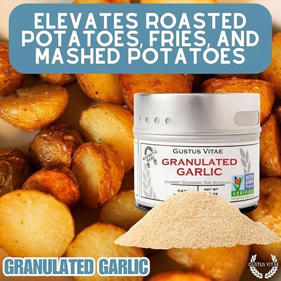 Granulated Garlic | All Natural, Non GMO | Made in USA | Sustainably Sourced, Not Irradiated | Hand Packed in Small Batches | Unique Magnetic Tin |