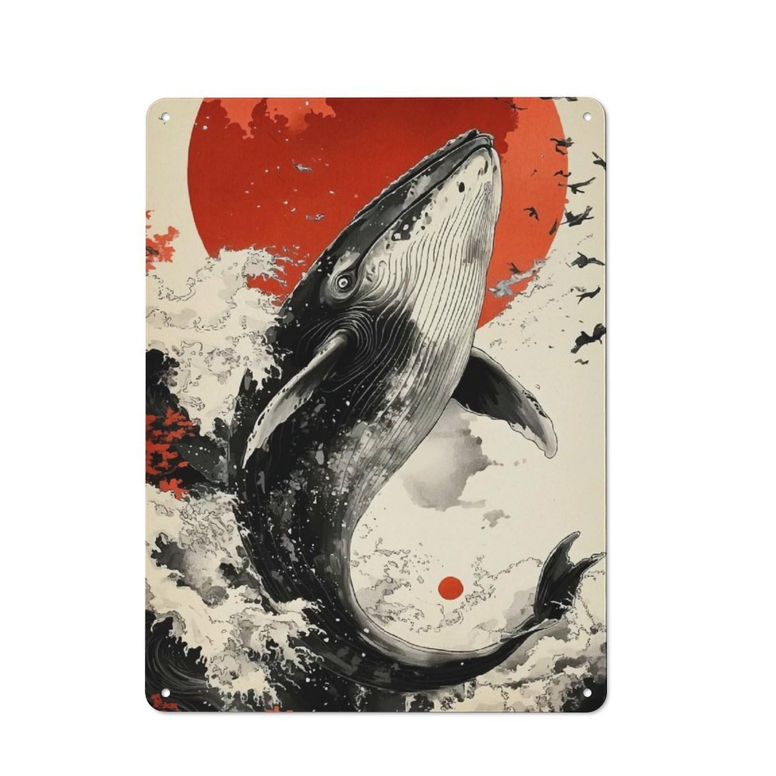 Junmoney Whale Breaching Animal Metal Wall Sign 40X30cm, Retro Decor For Pub Or Café, For Vintage Wall Decor Fans, For Garage And Workshop Walls