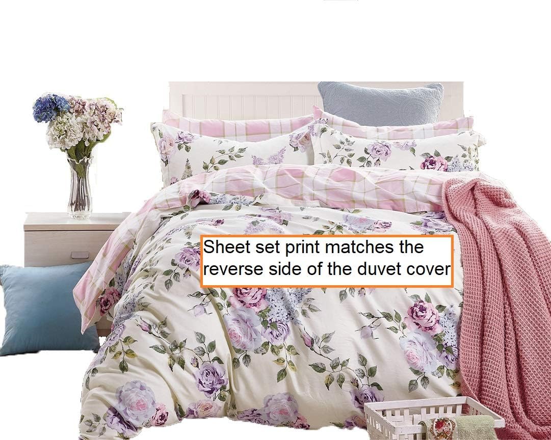 Swanson Beddings Pink-Purple Roses 100% Cotton Sheet Set : Fitted Sheet, Flat Sheet and Two Matching Pillowcases (California King)