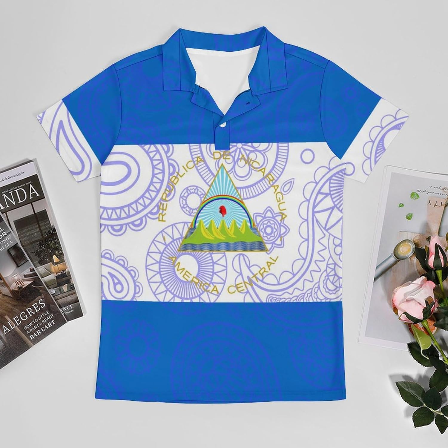 Nicaragua Flag Paisley Pattern Novelty Men's Short Sleeve Shirt Golf Tennis Shirts Work T-Shirt Sport Tee
