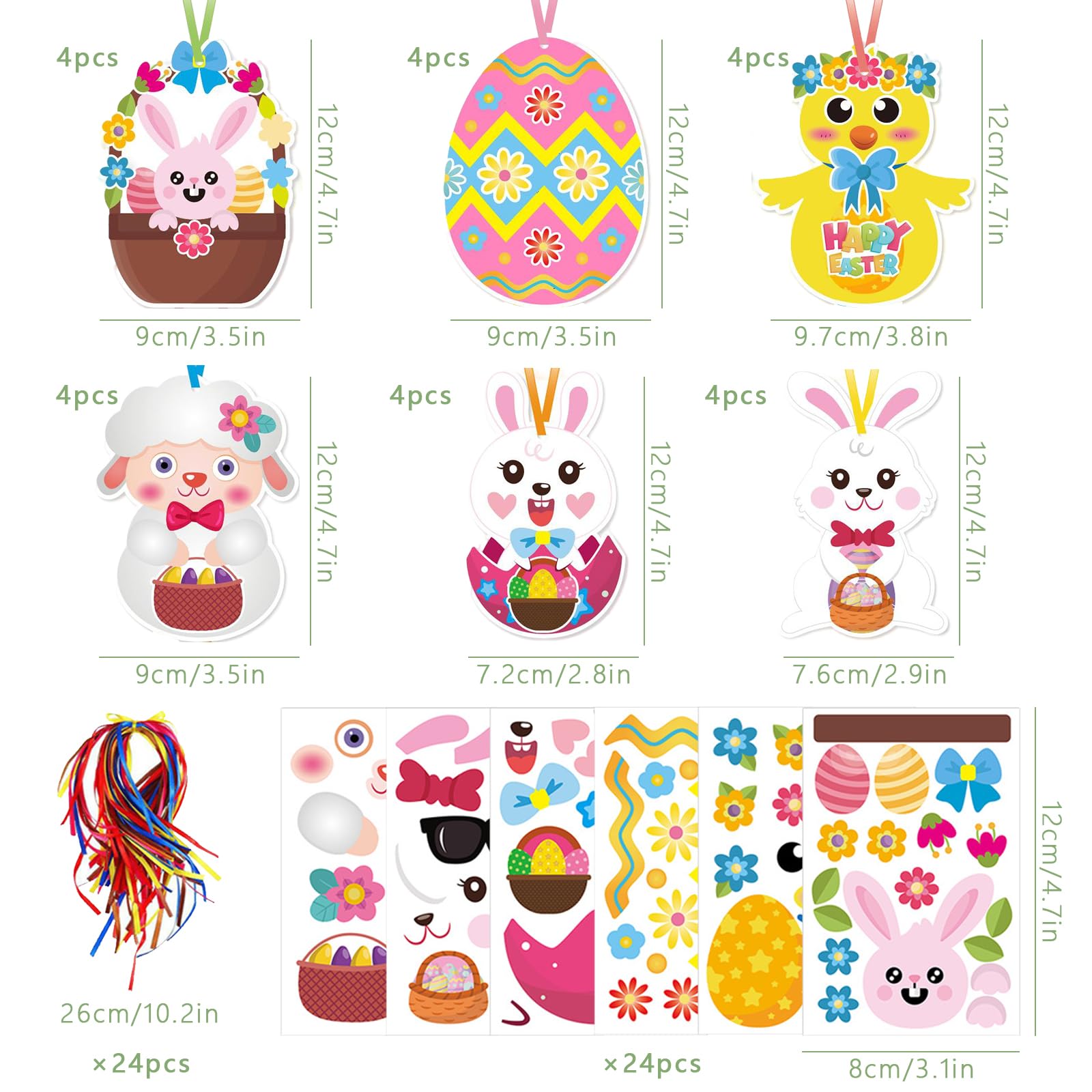 72 Pièces Kit DIY Pâques Enfant - Autocollants, Cartes à Suspendre, Lapin, Poussin, Activité Créative Printemps