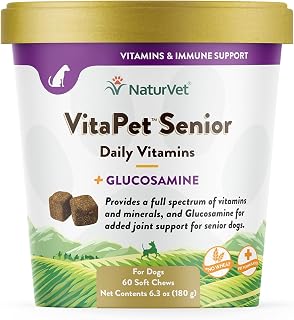 NaturVet VitaPet Senior Daily Vitamins Plus Glucosamine for Dogs, 60 ct Soft Chews , Made in USA