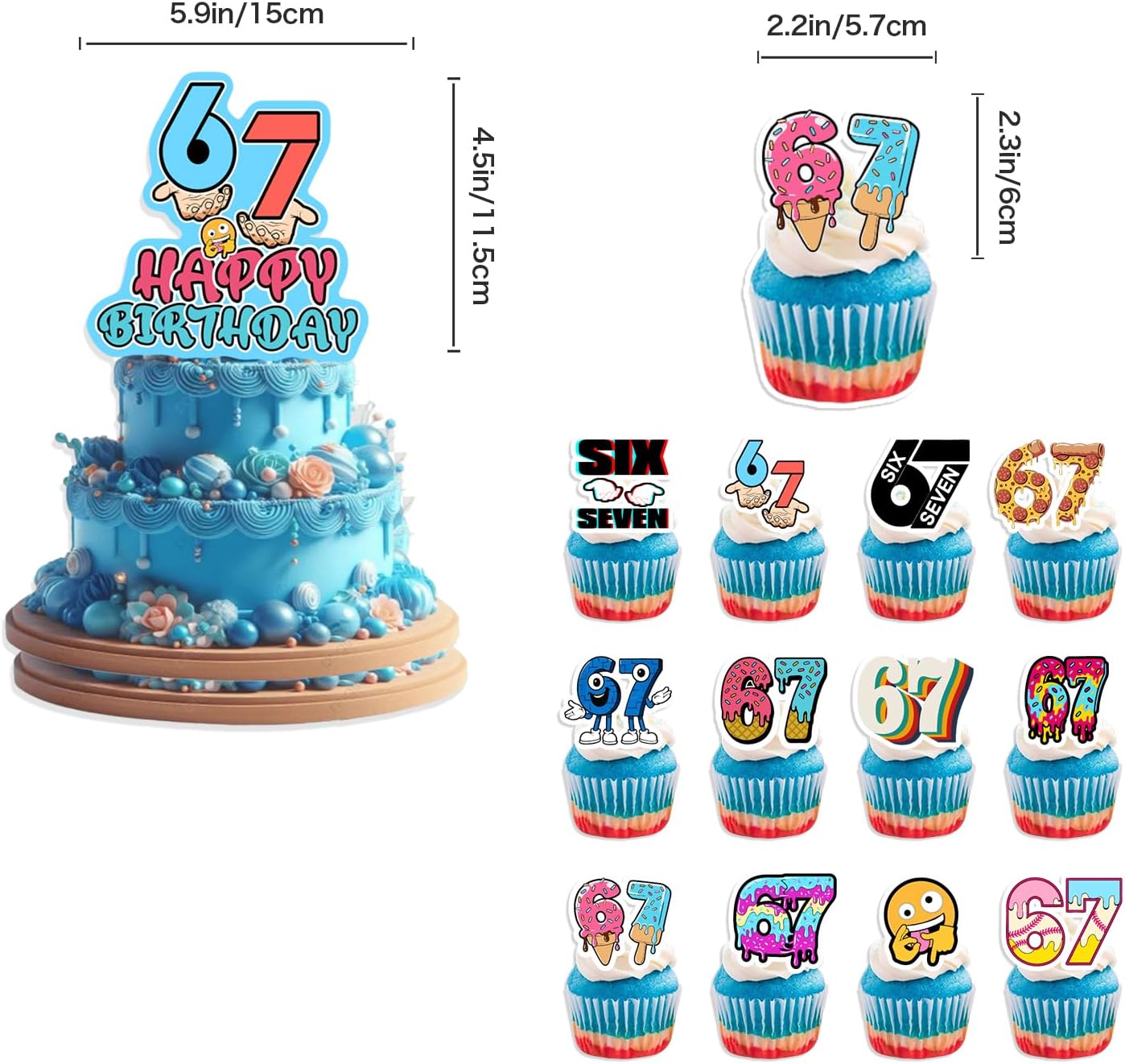 6 7 Birthday Decorations, 6 7 Meme Six Seven Themed party supplies Set Includes Banner, Cake Topper, Cupcake Toppers, Ballons - Image 3