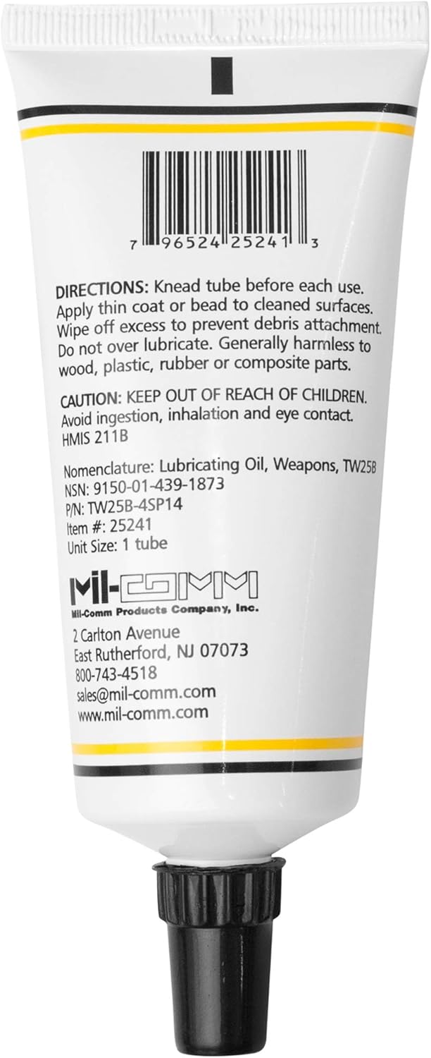 Mil-Comm TW25B Premium Firearm and Gun Grease 4-Ounce Tapered Tip Tube, Synthetic Lubricant