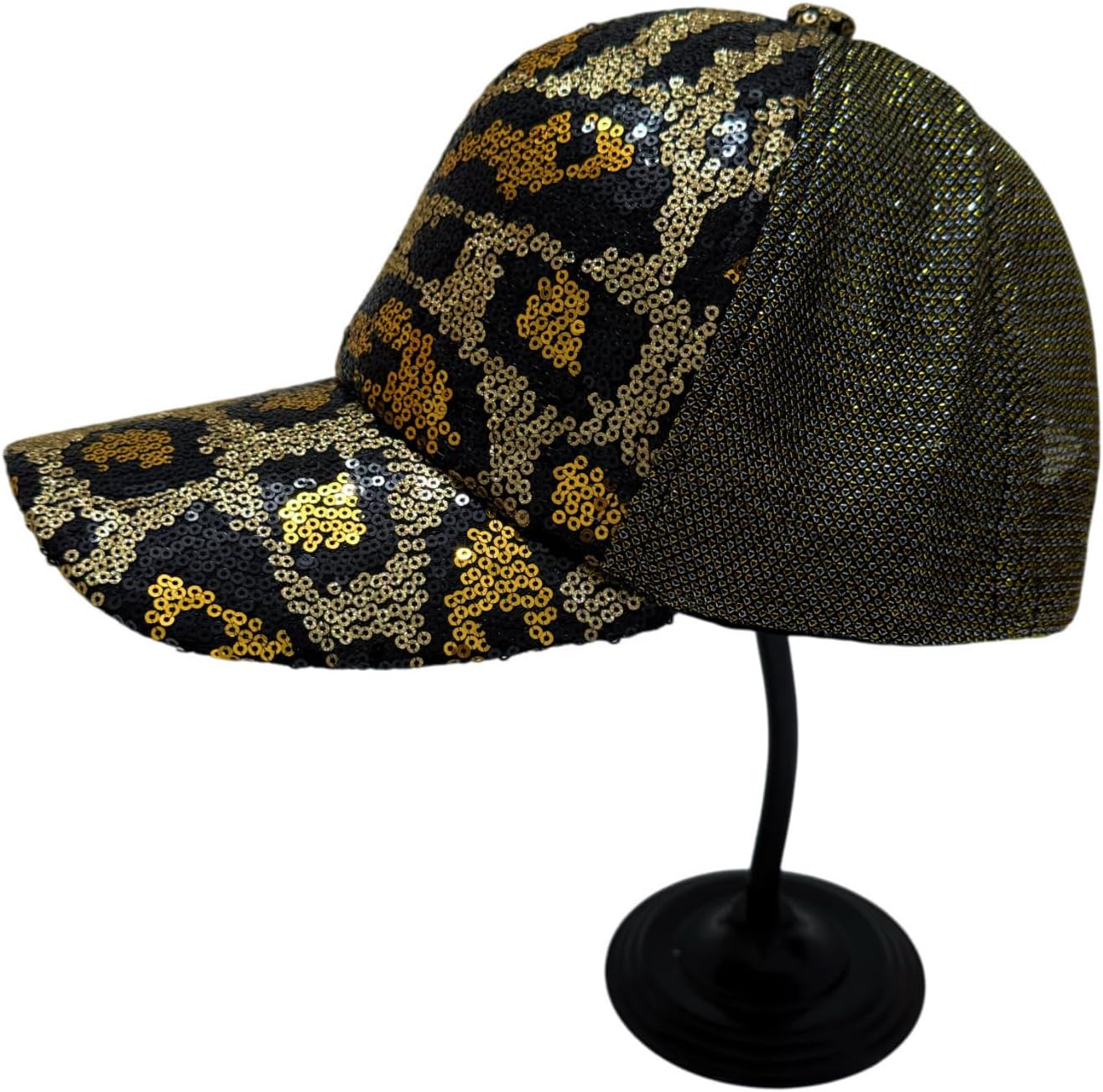 Sparkly Sequin Leopard Print Baseball Cap for Women Breathable Shimmer Ponytail Trucker Hat Outdoors Sun Caps image 3