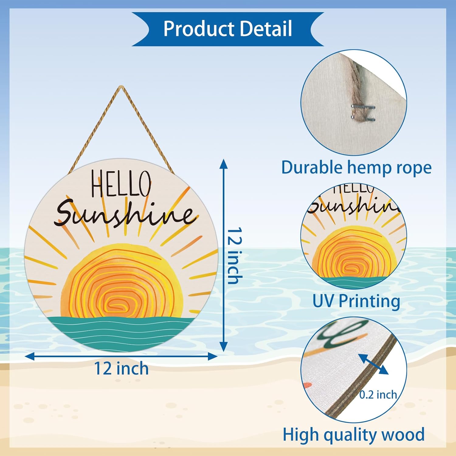 Summer Decor Wreaths for Front Door Hello Sunshine Door Decor Wooden Front Door Hanger Hanging Sign Pool Decorations for Spring Summer Office Porch Wall Home Decorations