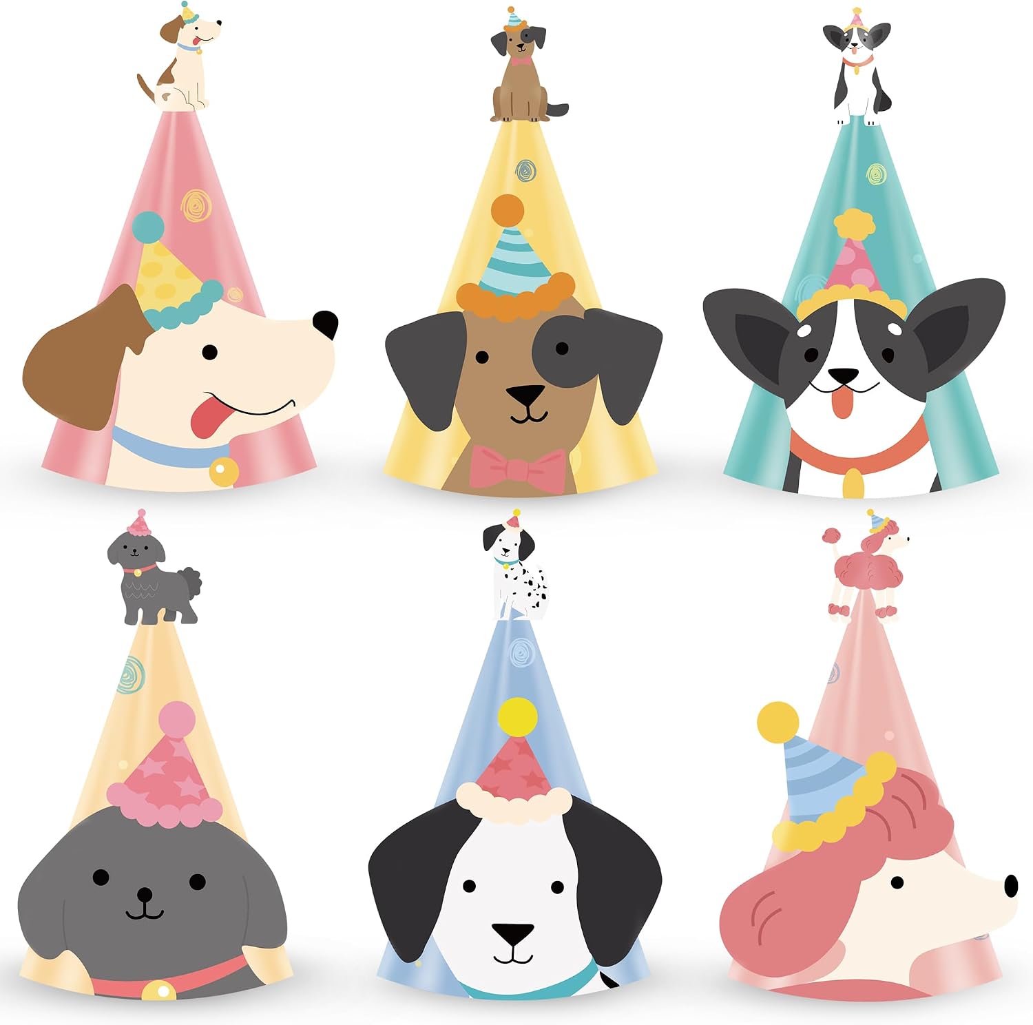 24PCS Vintage Dog Birthday Party Hats Retro Puppy Birthday Party Cone Hats Pet Dog Birthday Party Decor Puppy Themed Headbands Paper Hats for Vintage Pet Birthday Party Favor Supplies