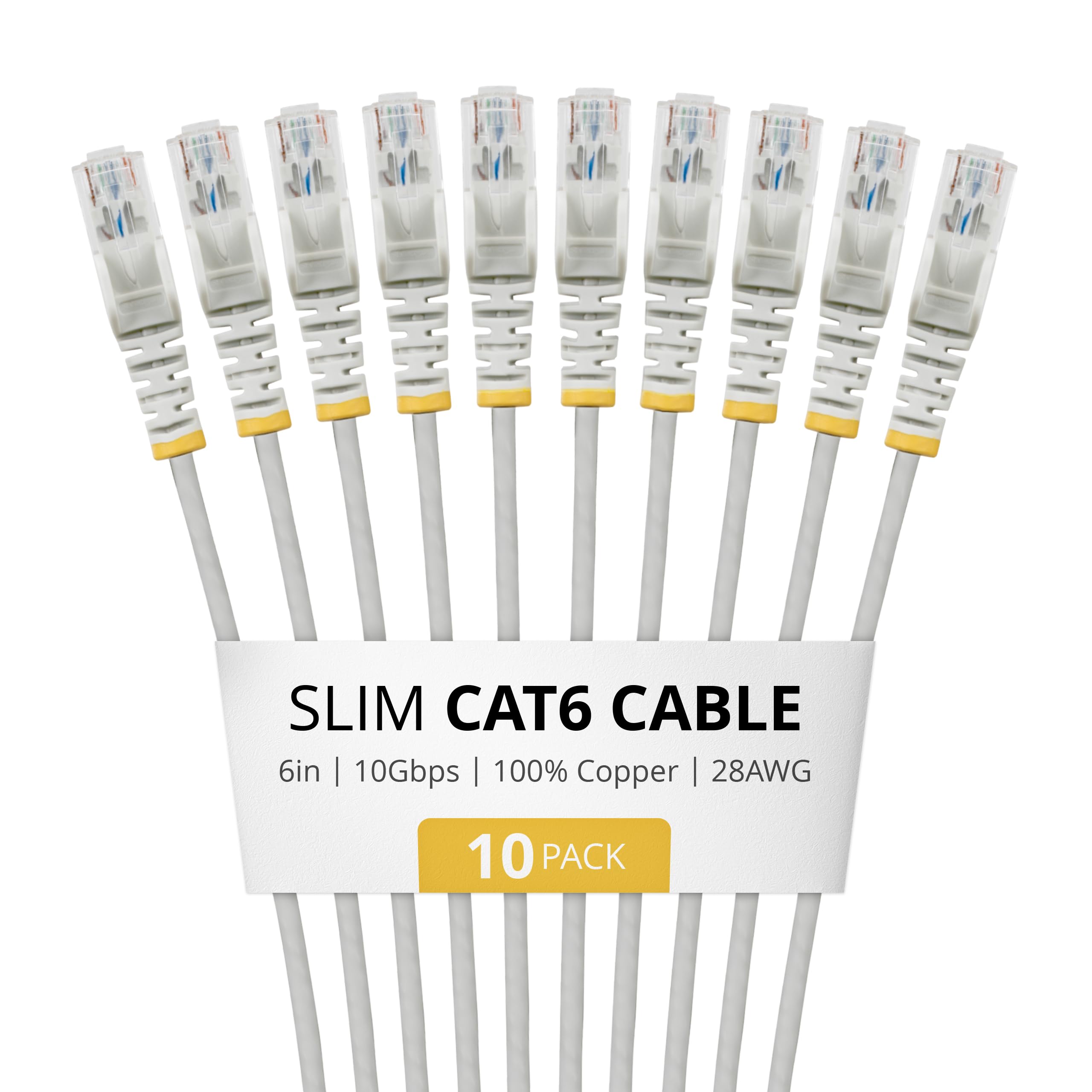 StarTech - Cavo CAT6 sottile grigio da 15,2 cm, confezione da 10, antigroviglio, RJ45, LSZH, 28 AWG, in puro rame nudo, cavo patch di rete sottile