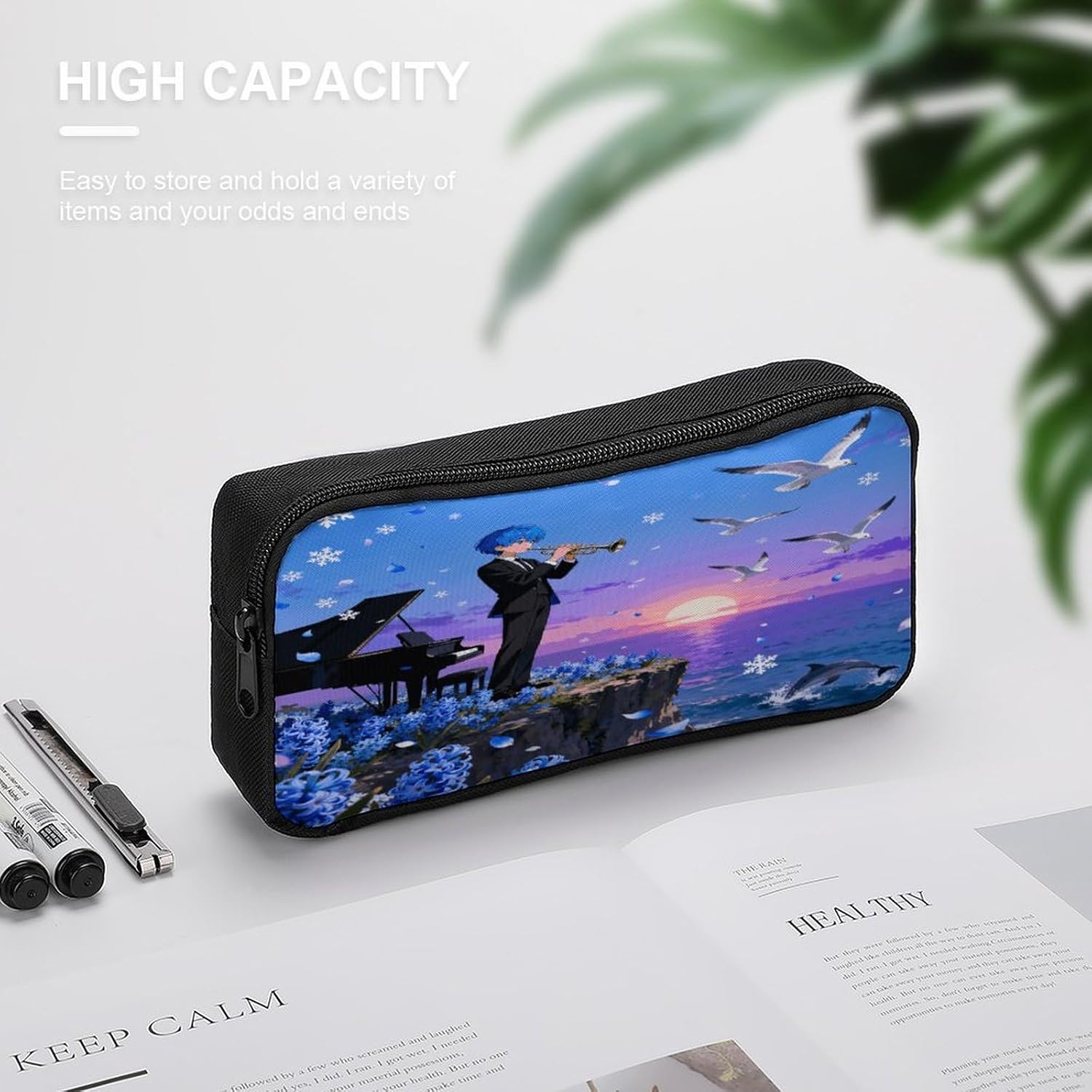 Cute Aesthetic Pencil Case Petal Dance Anime Pen Bag for Women Big Capacity Pencil Pouch, Portable Makeup & Stationery Organizer for Office Travel image 4