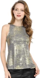 Allegra K Damska metaliczna błyszcząca kamizelka bez rękawów Party Club Shimmer Tank Top Silver 16