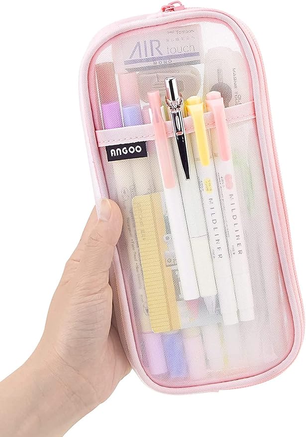Buy FineMoe Grid Mesh Pen Pencil Pouch for Girls & Boys, Light Multi