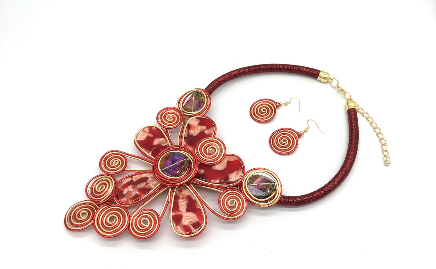 Statement African Necklace For Women African Jewelry Costume Earring Sets Tribal Fashion Colorful Big Rhinestone Crystal Pendent Collar Choker Bold Chunky Bib Handmade - Image 5