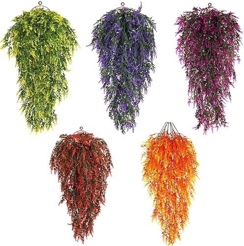 Miniatura 9 de NURCIX Ratán artificial lavanda para colgar en la pared, simulación falsa de plástico, plantas de vid para el hogar, flores decorativas al aire