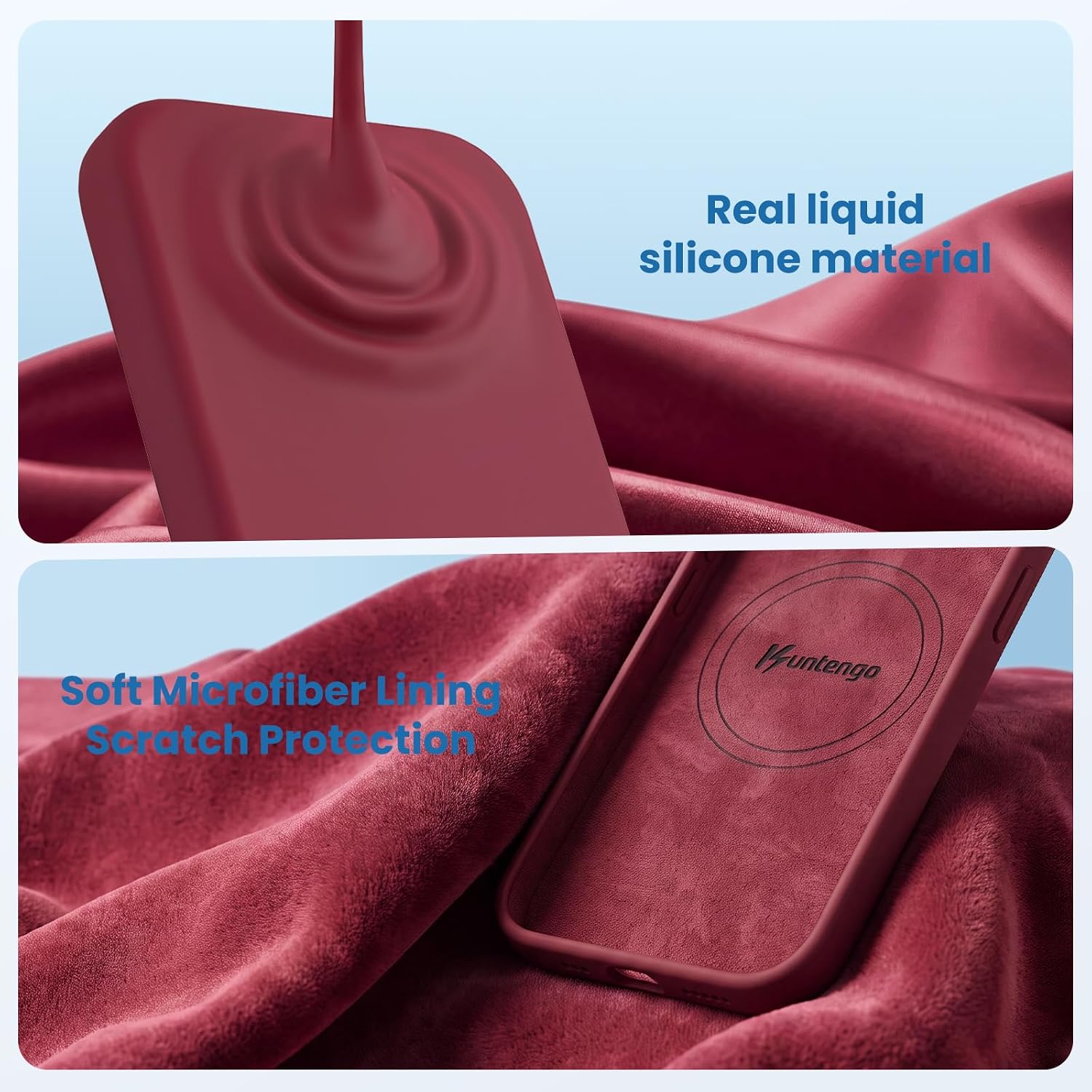 Silicone Case for iPhone Military-Grade Drop Protection [Compatible with MagSafe] Soft Microfiber Lining Shockproof Liquid Silicone Phone Case Extra Kickstand（Burgundy Velvet, iPhone 15 thumbnail