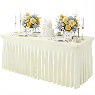 Wokceer Ivory Spandex Tablecloth for 6FT Rectangle Table, Table Skirt Cover