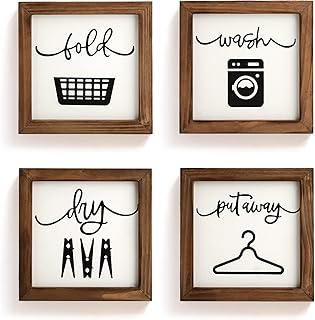 Laundry Room Decor for Wall Farmhouse Signs Set of 4 Wash Dry Fold Put A...