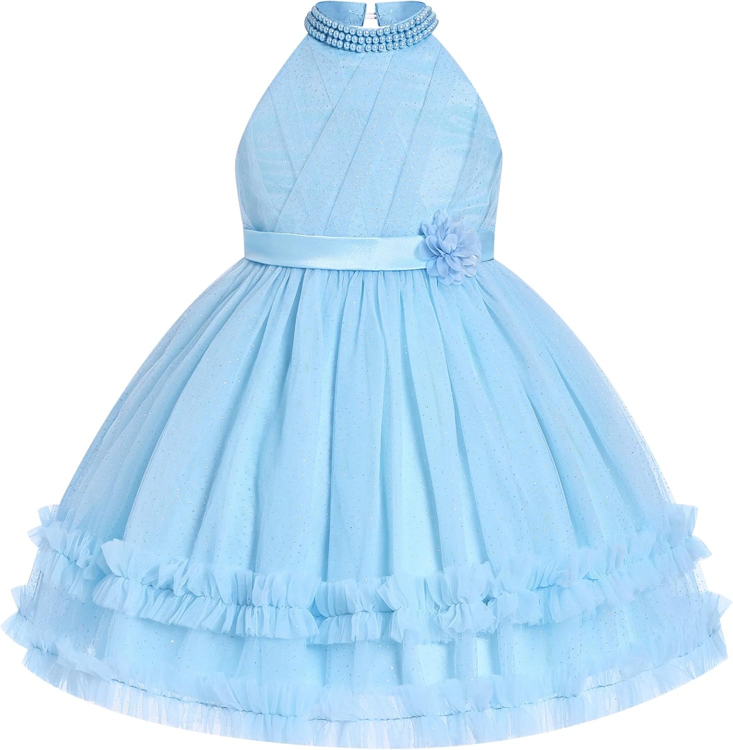 OBEEII Pageant Dresses for Toddler Girls Halter Glitters Tulle Dress Princess Formal Birthday Party Wedding Flower Girl Dress