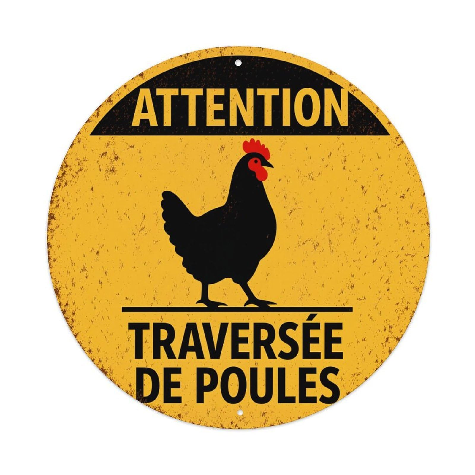 Attention Chicken Crossing Sign Round Tin Sign Vintage Metal Sign Home Bar Garden Indoor & Outdoor Wall Decor Retro Metal Poster 8x8 Inch