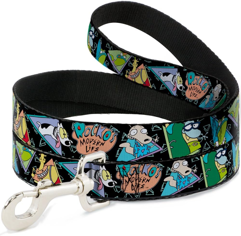 Buckle-Down Dog Leash Rockos Modern Life Character Portraits Triangles Black Blue Available In Different Lengths And Widths For Small Medium Large Dogs and Cats, 6 Feet Long - 1" Wide