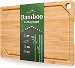 Kitsure Cutting Board Set - Cross-Laminated Bamboo Cutting Boards for Kitchen with Juice Grooves and Built-in Handles, Ideal Kitchen Gadgets for Versatile Prep & Serving, 3-Piece, Nature