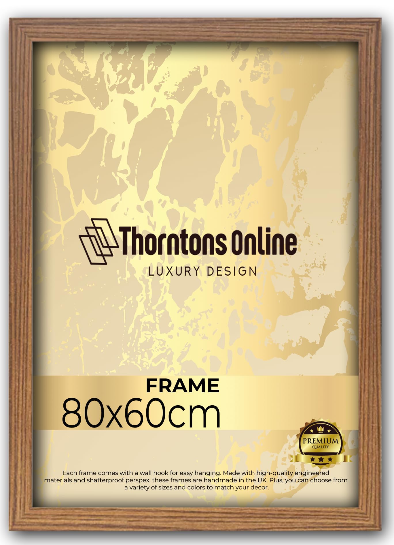 Modern Oak 80 x 60 cm Poster Frame Crystal Clear Acrylic Front Picture Photo Frame 60x80cm MDF Backing With Both Ways Hanging Hooks - Home Office Use