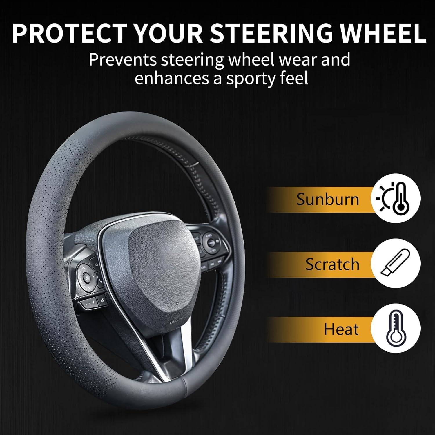 Car Steering Wheel Cover for Smart Fortwo 2007-2019, Non-Slip Customized Car Wheel Cover Protector Breathable Microfiber Leather Accessories, Black image 4