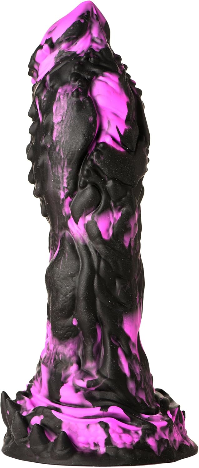 CREATURE COCKS Grim Silicone Dildo for Men, Women, & Couples. Fantasy Dildo with Strong Suction Cup Base. Harness Compatible & Stimulating Textures. 1 Piece, Black & Purple.