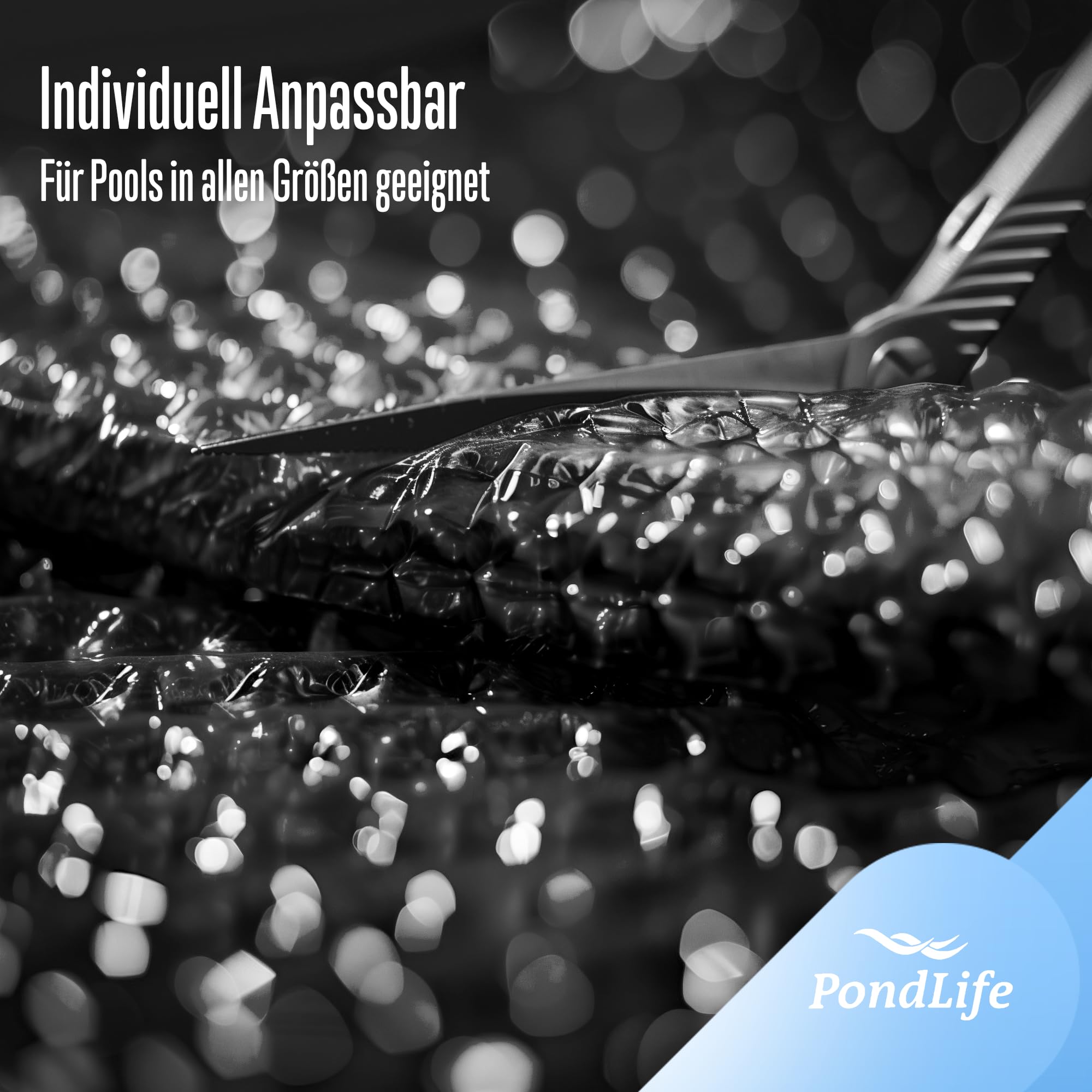 Pondlife Solarfolie schwarz eckig, 400µ, 2x4m, Noppenfolie Poolabdeckung zuschneidbar, Poolheizung Wärmeplane