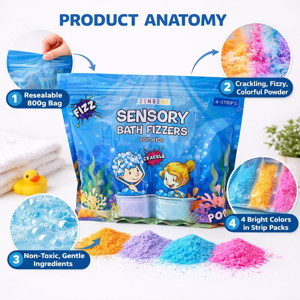 Bubble Bath for Toddlers 1-3 - Colorful Bath Fizzies Powder
