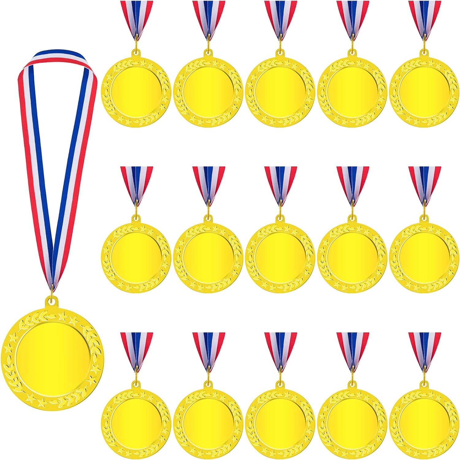 15Pcs 1st 2nd 3rd Blank Award Medals with Neck Ribbons, Gold Silver Bronze Winner Participation Trophy Metal Prize Gift Your Own Medals Kit for Competitions Sports Meetings Party