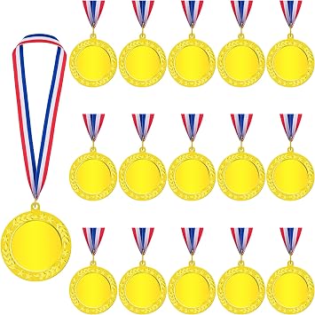 15Pcs 1st 2nd 3rd Blank Award Medals with Neck Ribbons, Gold Silver Bronze Winner Participation Trophy Metal Prize Gift Your Own Medals Kit for Competitions Sports Meetings Party