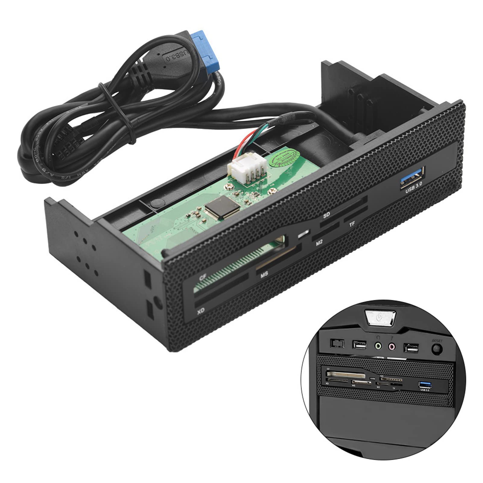 KIMISS Lecteur de Carte Interne PC avec Port USB 3.0, Prend en Les Formats de Carte M2 SD MS XD CF TF, Comprend Tableau de Bord sur Le Panneau Avant