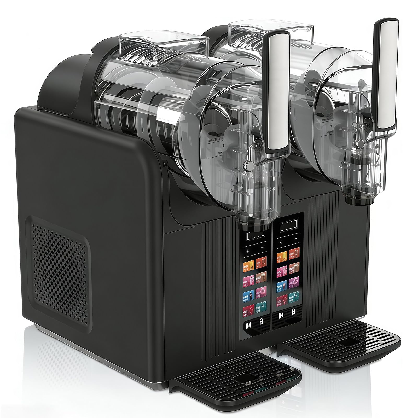 Sorbetière Professionnelle 2 en 1 et Machine à Slush, Appareil à Glace Italienne Tactile avec 2 Cuves Transparentes, Distributeur de Granité pour Smoothies, Jus, Café Glacé, Maison Black