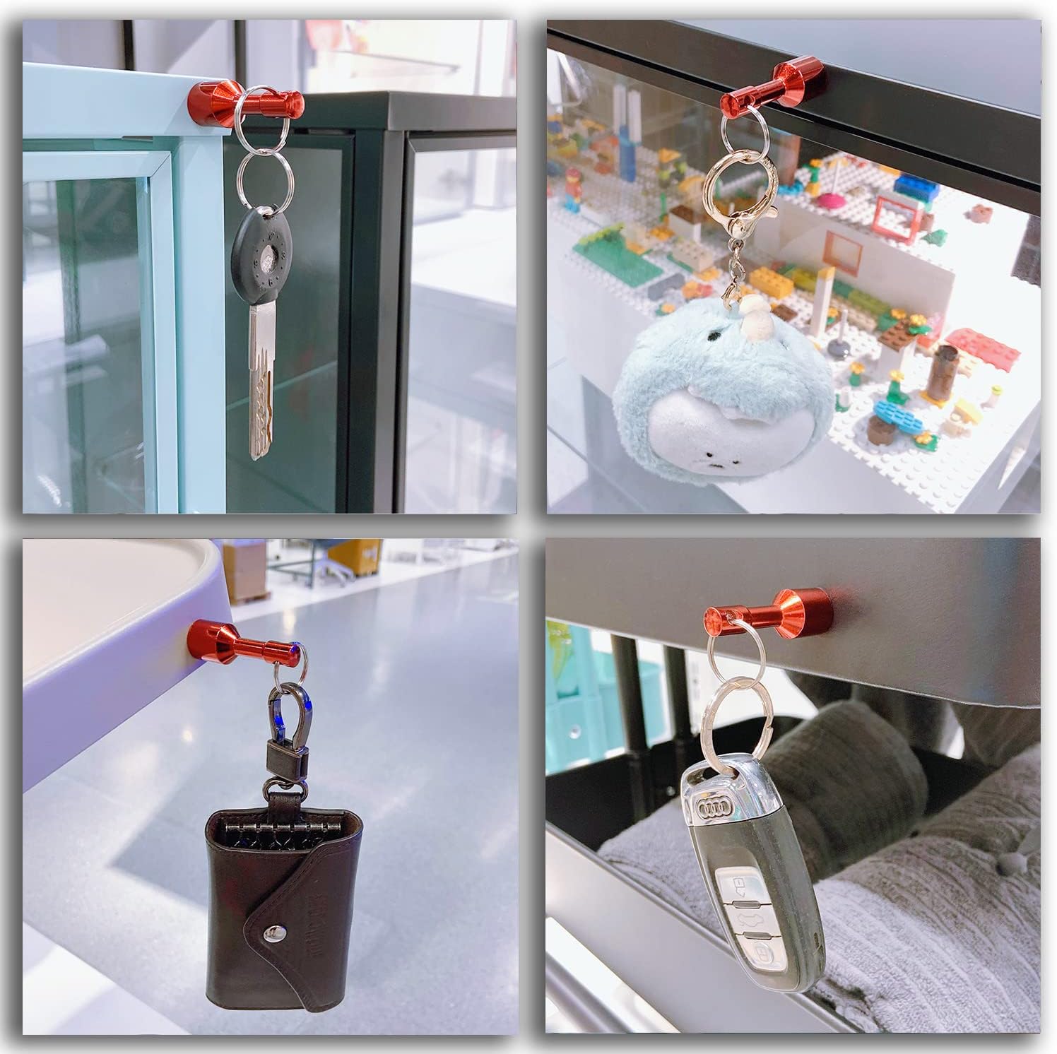 Keychain Magnet for Testing Brass,N52 Red Pocket Magnets for Purse with Strong Magnetic Rare Earth Neodymium,Gold,Silver, Jewelry, Metals Test Magnet and Hanging Keys Holder WELLZEER (2PACK-D15mm-RED)