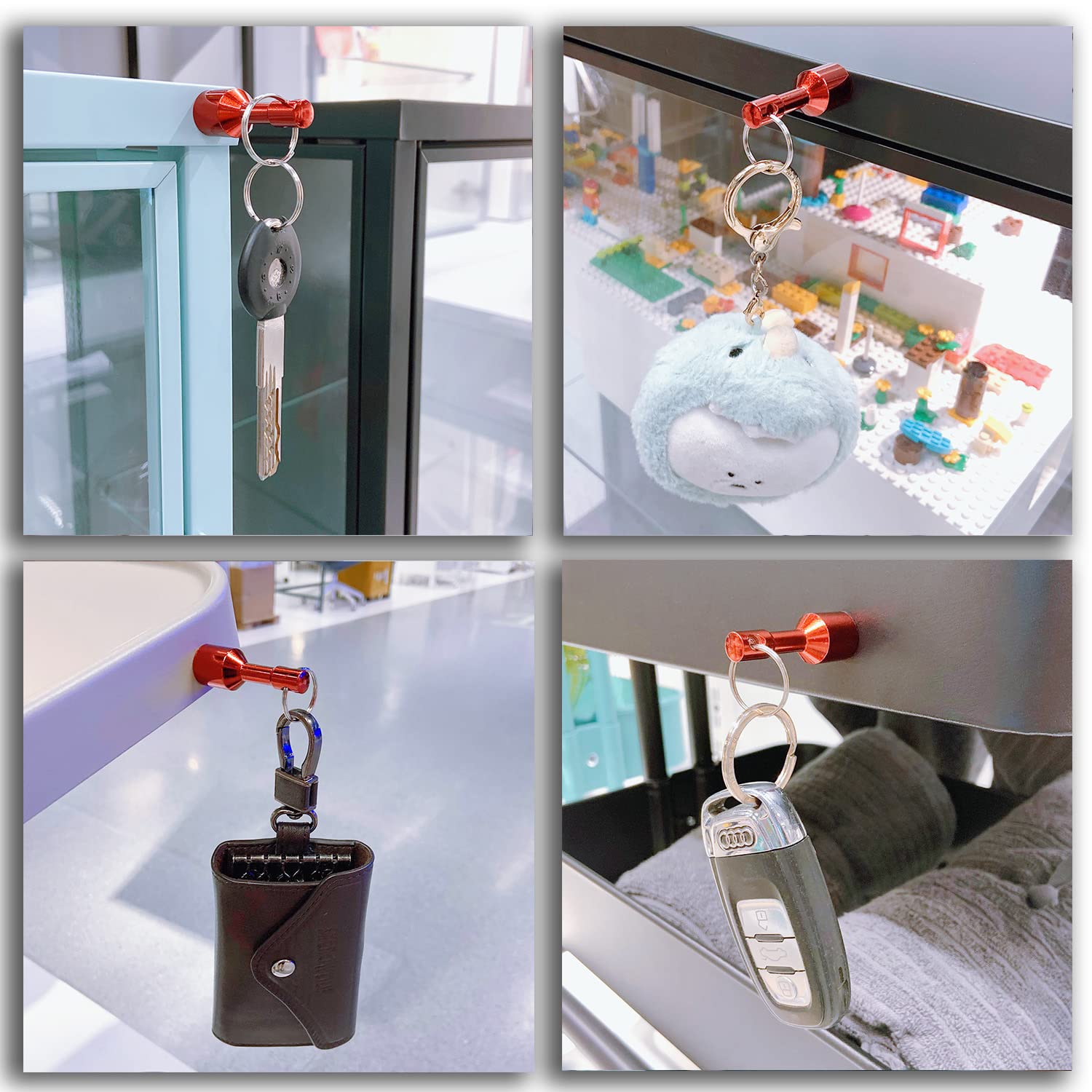 Keychain Magnet for Testing Brass,N52 Red Pocket Magnets for Purse with Strong Magnetic Rare Earth Neodymium,Gold,Silver, Jewelry, Metals Test Magnet and Hanging Keys Holder WELLZEER (2PACK-D15mm-RED) image 3