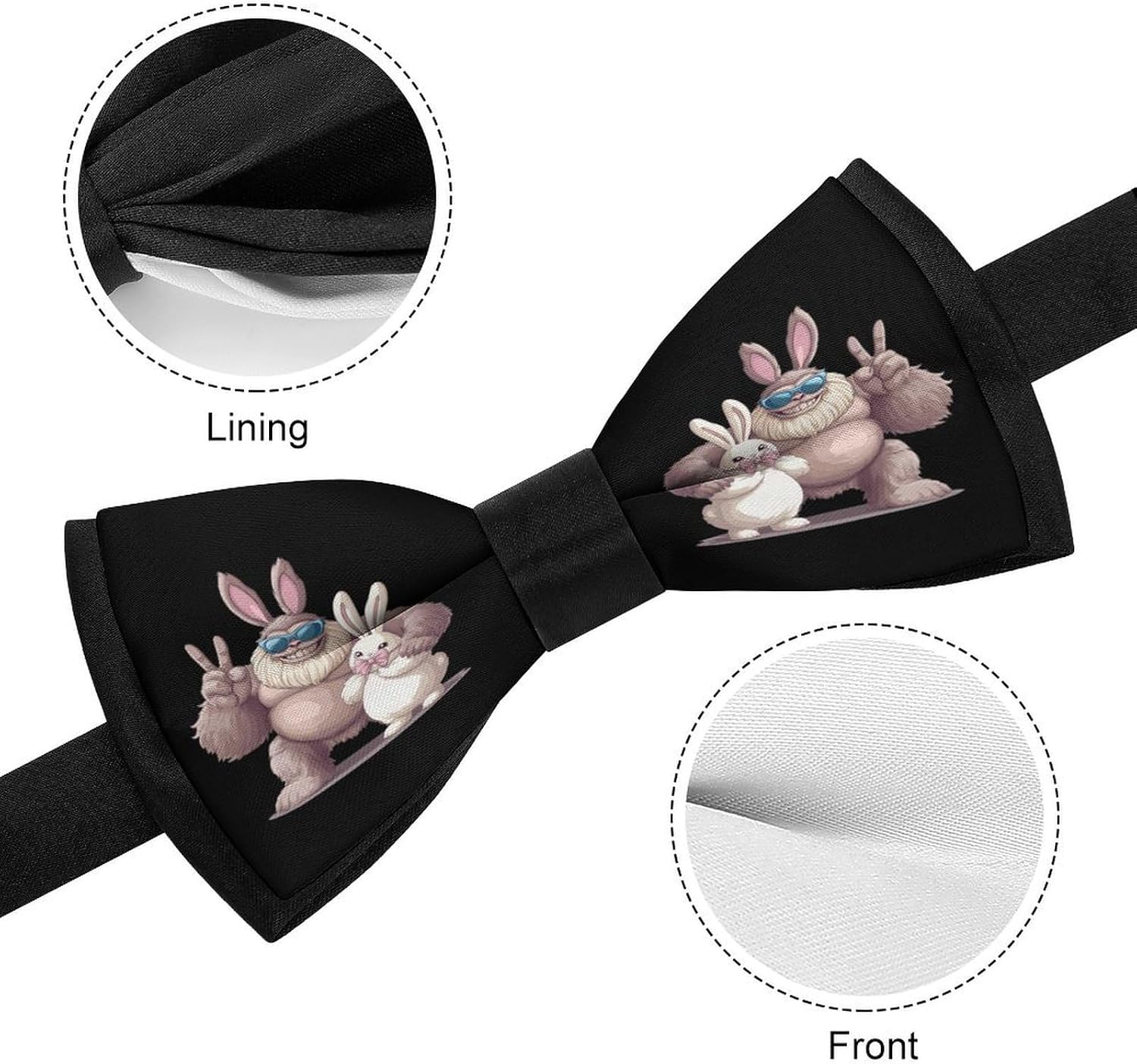 Bigfoot Bunny Easter Day Sasquatch Bow Ties for Men Fun Printed Pre Tied Adjustable Bowtie for Party Wedding