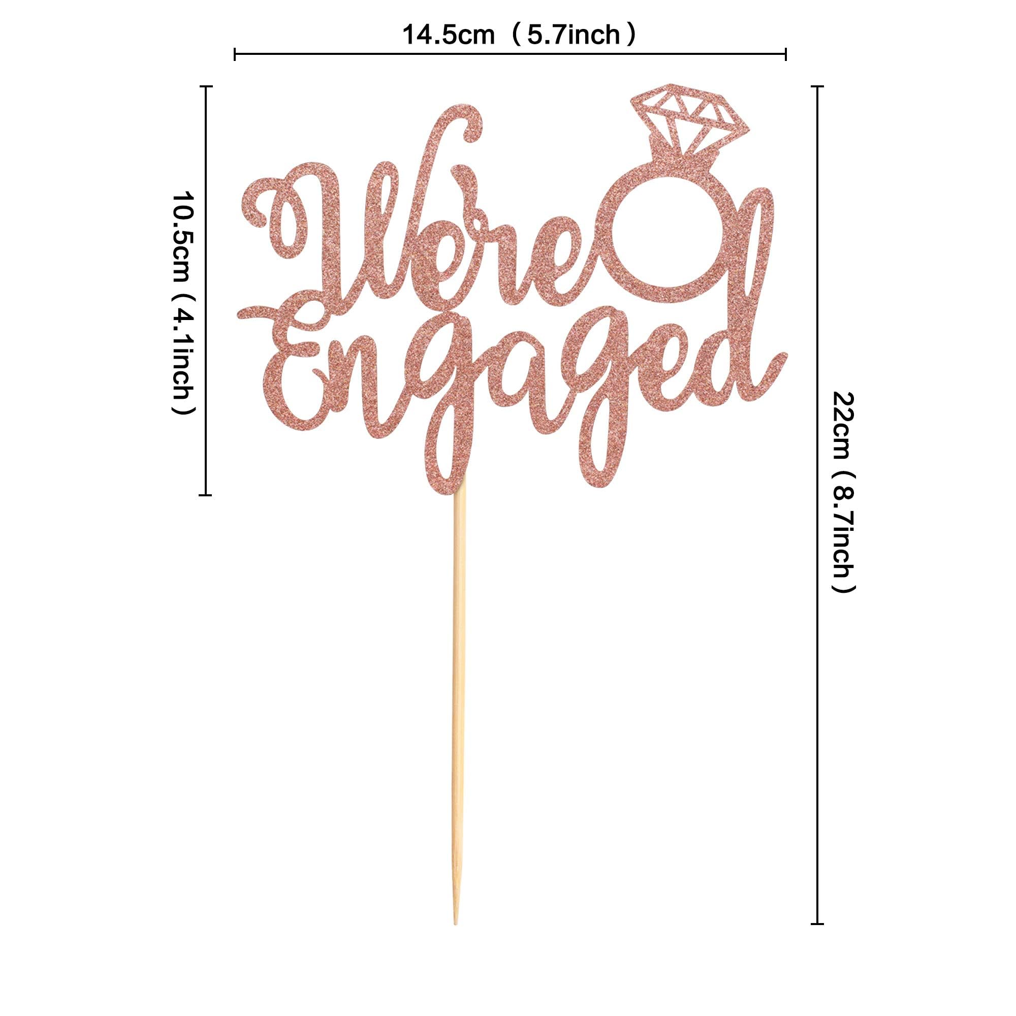 ZpiLkes We're Engaged Cake Topper Glitter with Ring Bridal Shower Cake Pick Decorations for Bridal Engagement Wedding Cake Party Engagement Party Supplies Rose Gold