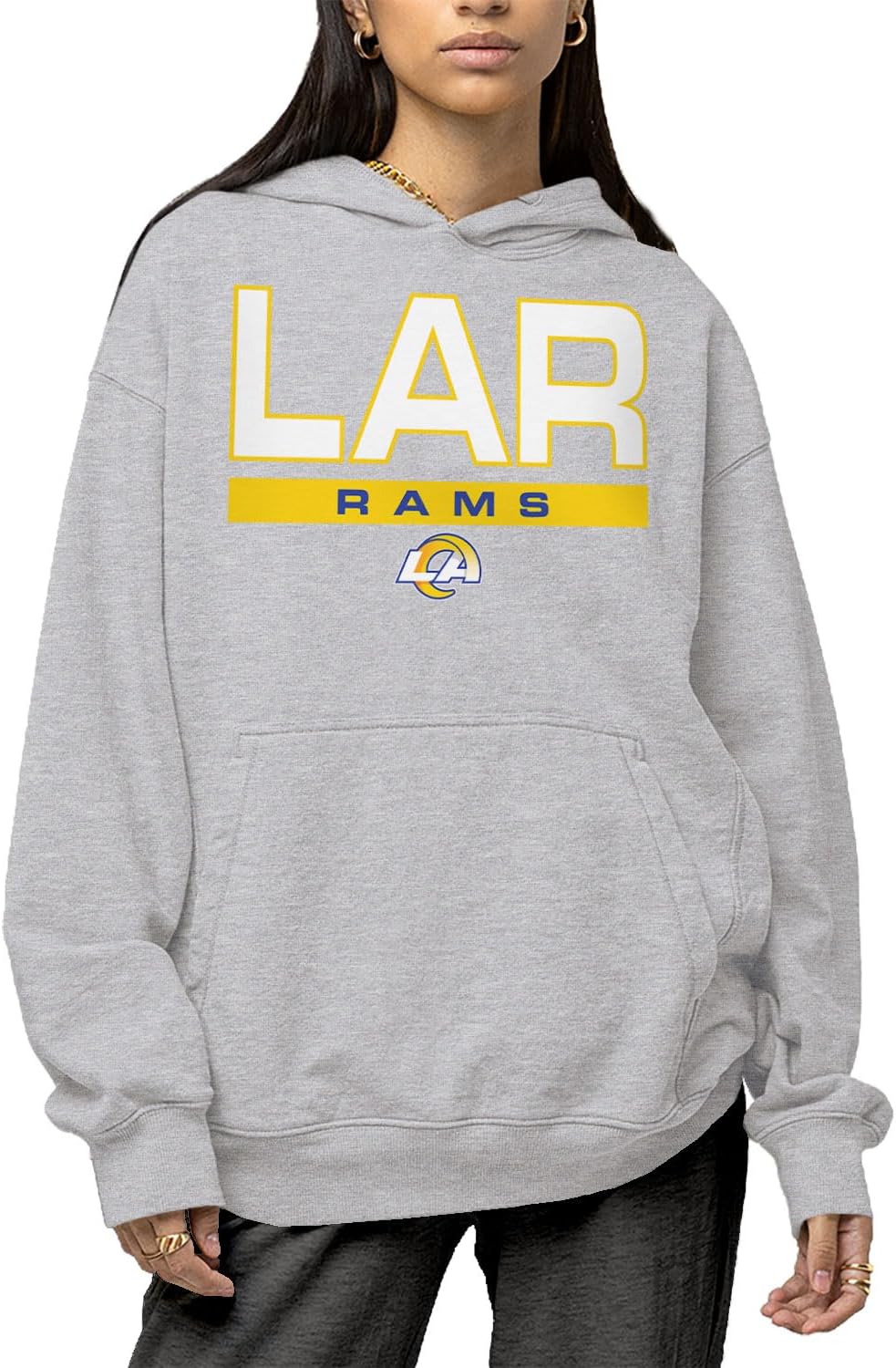 Hybrid Sports NFL - Los Angeles Rams - City Block - Men's and Women's Pullover Hooded Fleece Sweatshirt - Size Small - Los Angeles Rams - Athletic Heather - Image 2