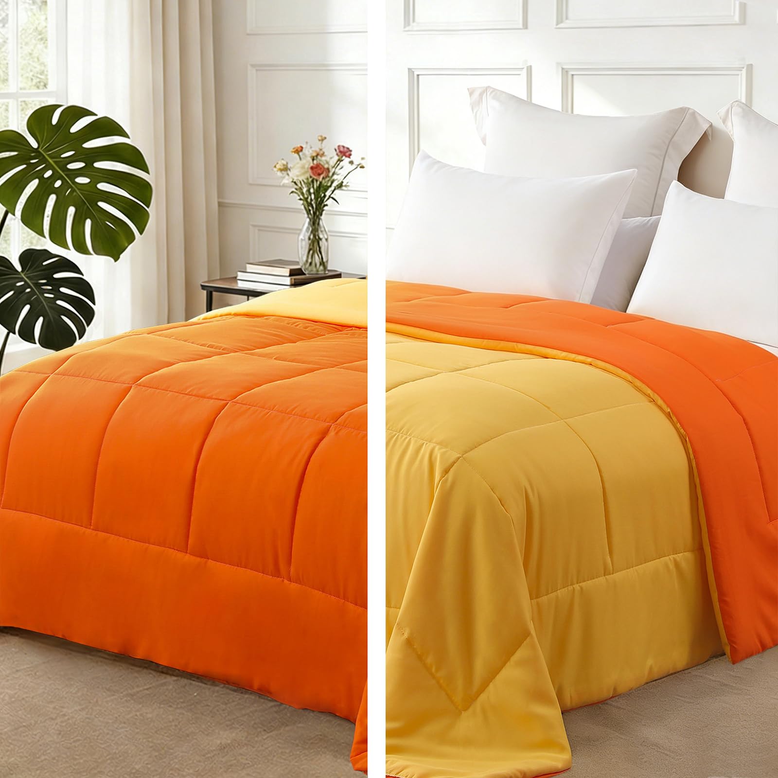 Exclusivo Mezcla 7.5 Tog King Size Duvet All Seasons, Ultra Soft Reversible Coverless Duvet, Lightweight Down Alternative Comforter, 230x220 cm Orange/Yellow โ image 1