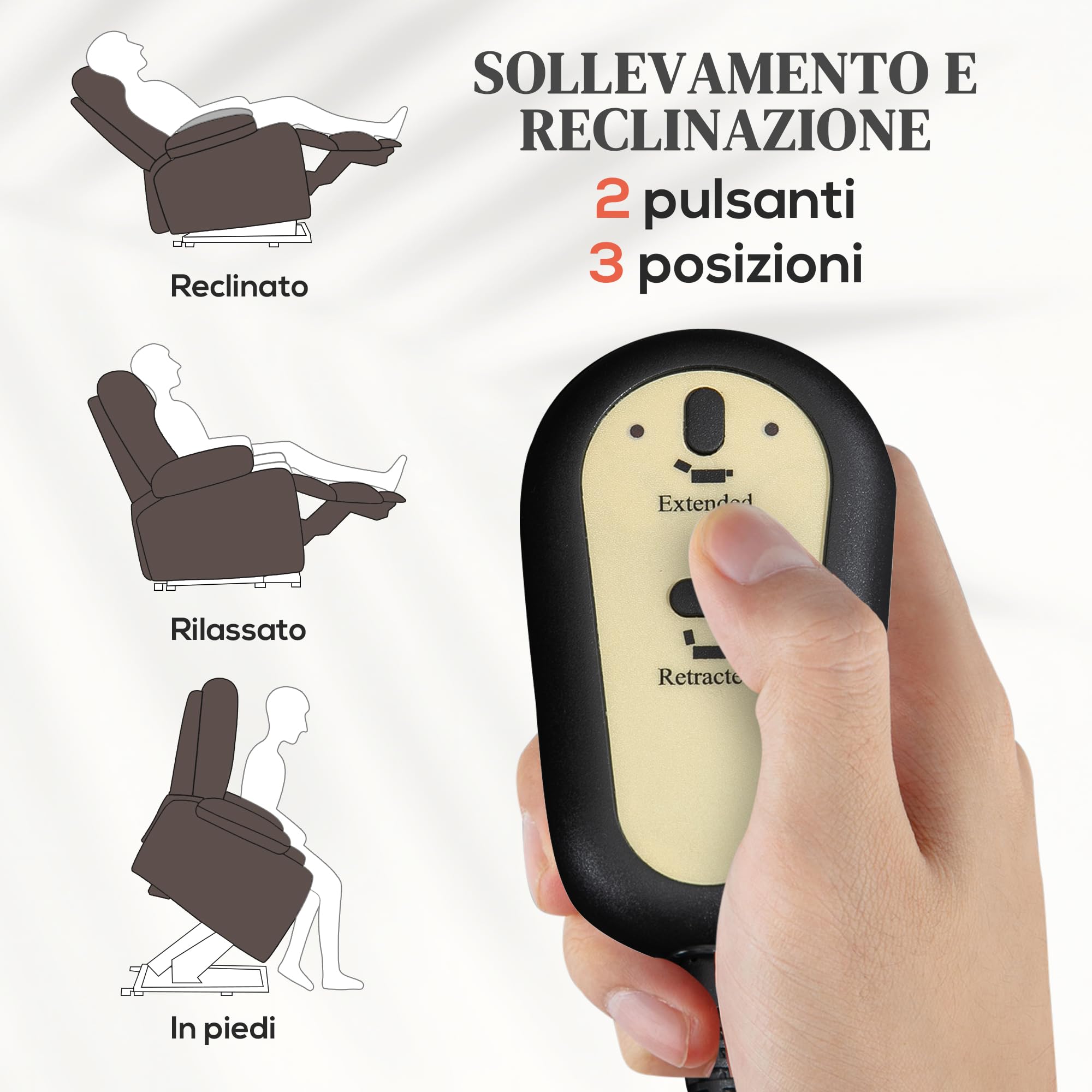 HOMCOM Poltrona Elettrica Alzapersona Reclinabile in Tessuto, Poltrona Relax Elettrica (Tessuto antigraffio (60% poliuretano, 40% poliestere), Marrone scuro, 67L x 89P x 102A cm)