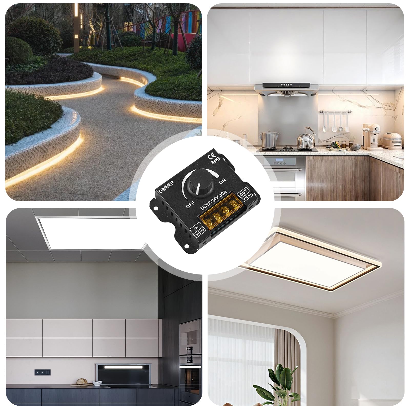 4 reguladores LED DC 12 V 24 V para tiras LED, 30 A 12 V, regulador de intensidad PWM LED, botón de atenuación para ajustar el brillo, regulador de brillo para banda de luz